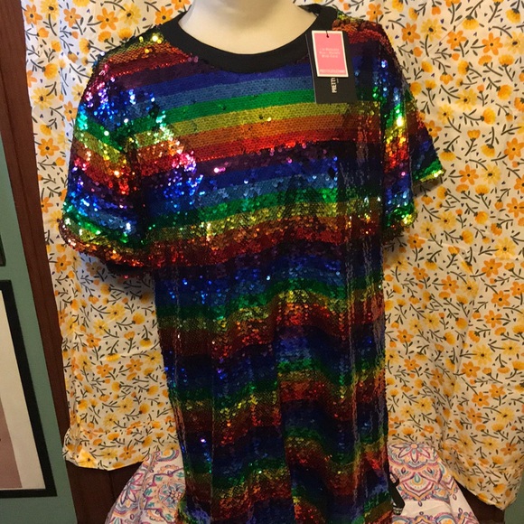 PrettyLittleThing Dresses & Skirts - Rainbow/multi sequin oversized shirt dress